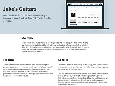 Jake's Guitars branding design ui ux
