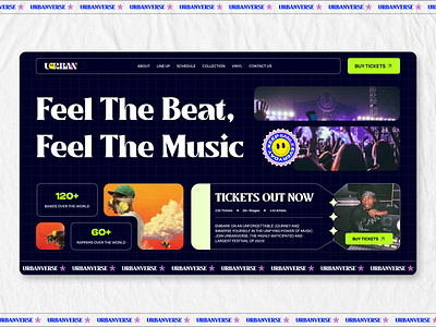 UrbanVerse - Music Festival Event Landing Page album band concert design dj festival gig graphic design hiphop landing music music festival page player street ui urban ux verse website