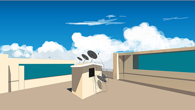 June Terrace adobe illustrator afternoon beginner clouds illustration india landscape perspective summer terrace
