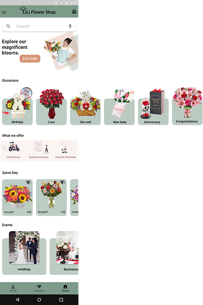 Design a catalogue for a florist(Dedicated mobile app)