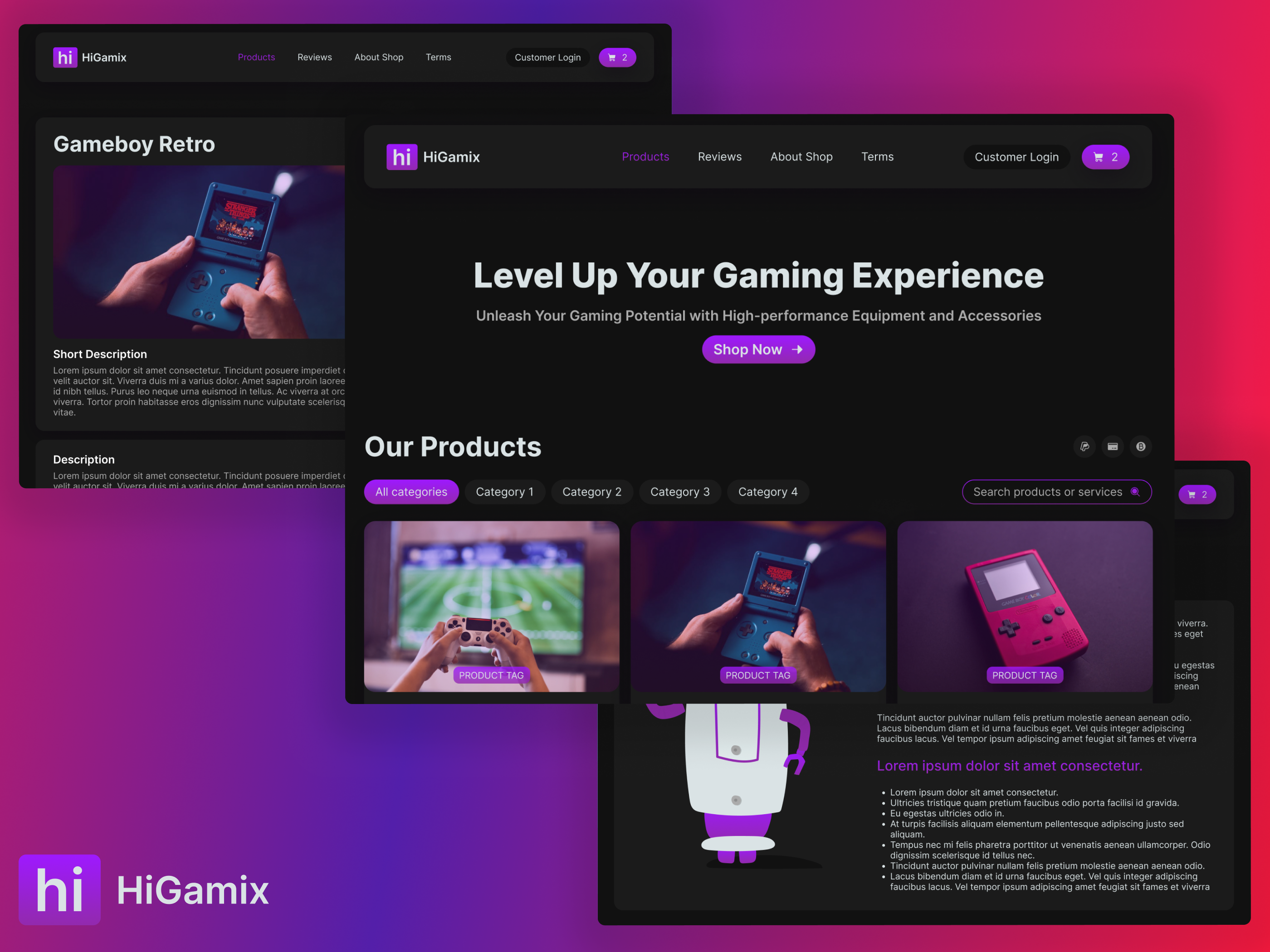 HiGamix eCommerce Theme app branding design figma graphic design illustration logo typography ui vector