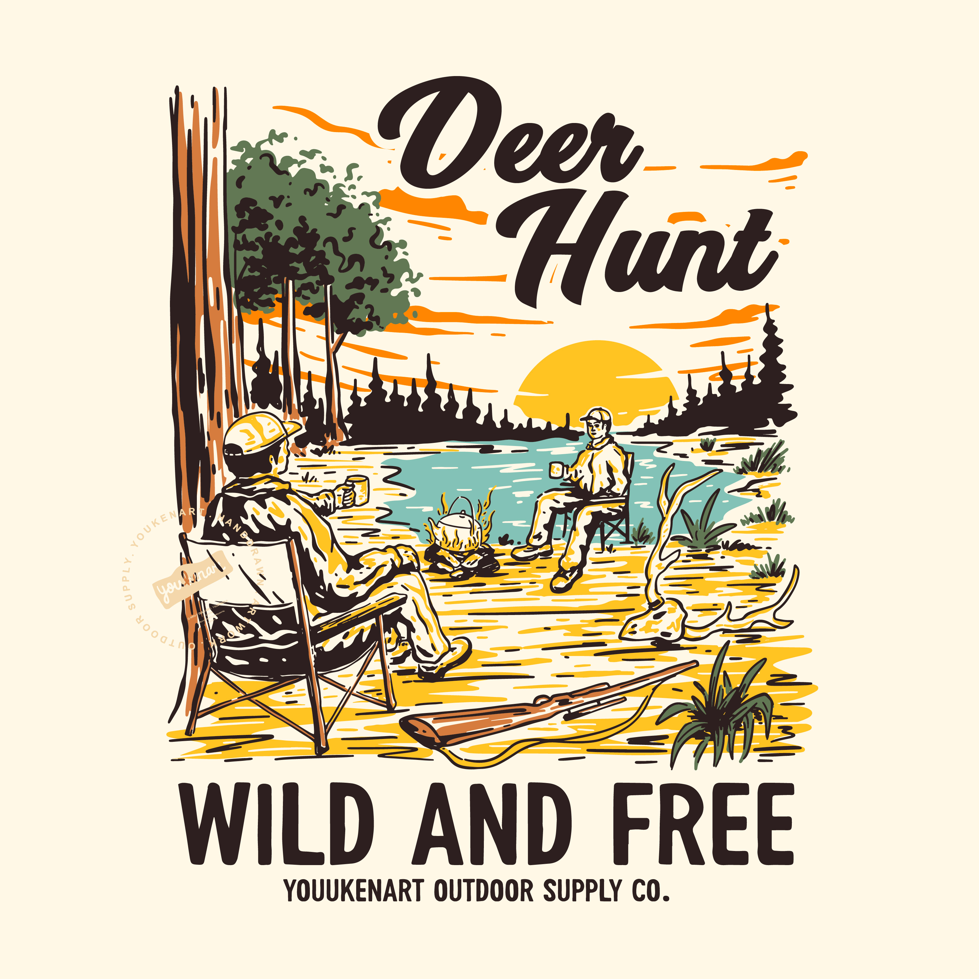 Deer Hunting Vintage illustration adventure campfire camping explore hunting design hunting illustration hunting tshirt illustration logo outdoorapparel retro tshirt design vintage illustration