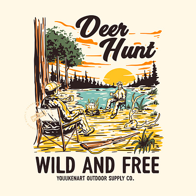 Deer Hunting Vintage illustration adventure campfire camping explore hunting design hunting illustration hunting tshirt illustration logo outdoorapparel retro tshirt design vintage illustration