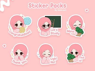 Cute Hijab Girl Stickers branding character chibi cute design graphic design illustration muslim painting sticker stickers vector