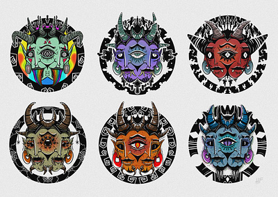 Oni masks NFT collection design drawing graphic design ill illustration