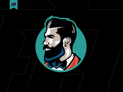 Bearded man with suit barber cartoon design graphic design head illustration logo vector