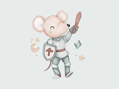 Tiny Knight - digital watercolor illustration and pattern design character children cute design illustration kids mouse nursery pastel pattern pattern design procreate sweet textile watercolor whimsical