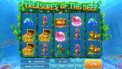 Treasures of the Deep WIN Animation 3d animation bonus bonusanimation casinogames casinoslot classicslot classicsymbols design graphic design illustration motion graphics ui