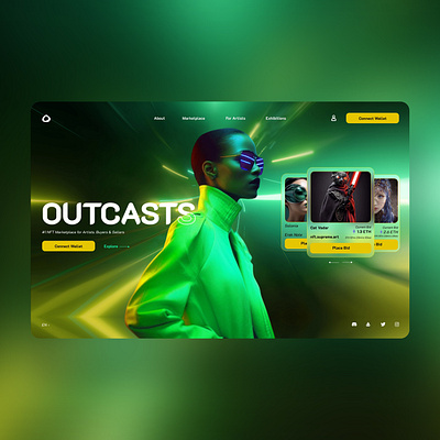 Outcasts Web Ui Design Landing Shot ai artificial intelligence design graphic design illustration logo midjourney nft photography ui ui design ux ux design web design web designer