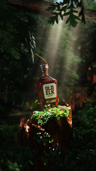 Whisky 3d blender blender3d branding forest graphic design lighting product product design render whisky