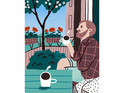 Balcony Chill balcony beard character coffee cozy digital illustration illustration procreate