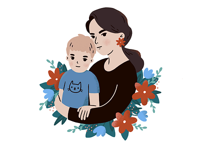 Mother and Son boy character digital illustration family family portrait flowers illustration mom mother mother and son portrait procreate son woman