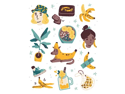 All Things Banana banana banana bread bowl dessert digital illustration dog food fruit girl illustration peel procreate smoothie summer sweet