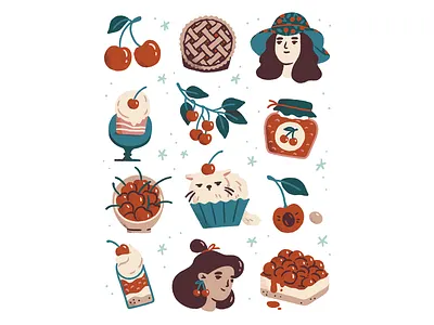 All Things Cherry berry cake cat cheesecake cherry dessert digital illustration fruit girl illustration jam procreate sweet