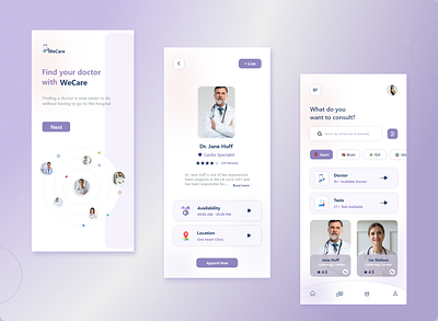 WeCare Healthcare App Design app app design appointment booking branding design doctor graphic design healthcare hospital illustration logo medicine mobile mobile app mobile design ui uiux ux