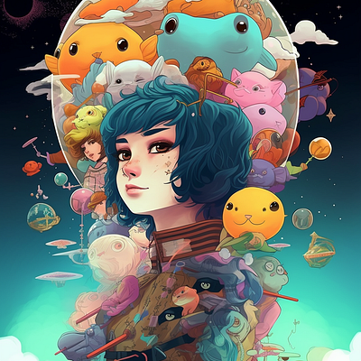 000143 creatures design girl graphic design illustration monster space vector