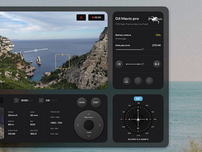 Flyby | App for DJI Mavic Pro 3d app build compass dark mode dashboard design designdrug drone figma interface ipad map mockup navigation recreate simulator tab tablet ui