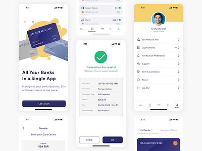 Payment App UI Design Project app app website bank bank card bank cards bill bottom navigation finance fintech landing minimal money transfer payment profile qr payment receipt transaction ui utility ux