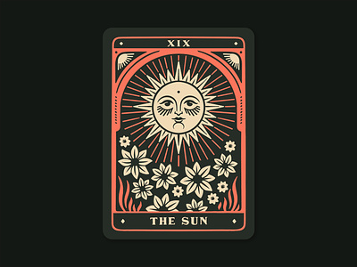 The Sun dark green flowers green illustration procreate sun tarot tarot card