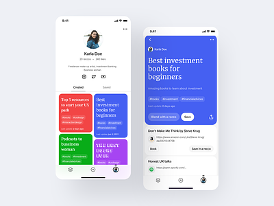 Recco- The 'Link in Bio' app to share your recommendations bento blocks design interaction interface mobile deisgn social media ui ux