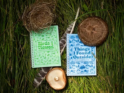 Birder's Journal and Forager's Log design graphic design notebooks riso printing risograph spiral bound type design typography