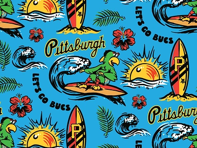 Bucco Luau Pattern baseball beach luau mlb parrot pattern pirates pittsburgh surf