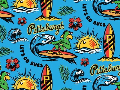 Bucco Luau Pattern baseball beach luau mlb parrot pattern pirates pittsburgh surf