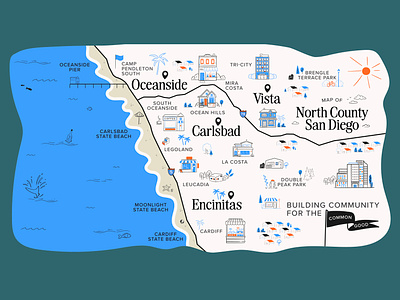 North County San Diego Map blue branding color design graphic design icon map icons illustration illustrator local logo map marketing nonprofit orange san diego san diego map typography ui vector