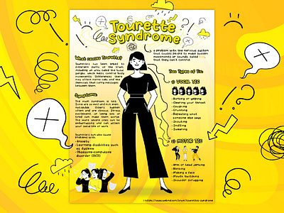 Tourette Syndrome Infographic design disorder graphic design illustration infographic mentaldisorder syndrome tourette touretteawareness tourettesyndrome vector white whiteandyellow yellow