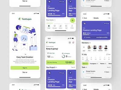Tasktugas - Task Manager app app app design collaboration manager mobile app productivity project project management schedule task task manager task manager app team management timeline to do list ui ux work work list workflow