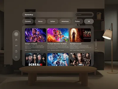 Apple Vision Pro - NontonKuy apple apple vision pro ar design augmented reality dashboard glassmorph mixed reality product design smart movie smart service spatial spatial ui ui virtual virtual reality vision pro visionos vr web web design