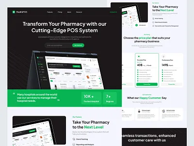 MedkitPOS - Website Pharmacy POS System cashier contact us design health hospital landing page medicine pharmacy point of sales pos pos design pos landing page pos system pricing ui uidesign uiux web web design website