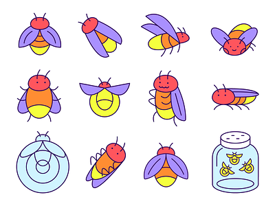 Adobe Firefly Stickers pt. II adobe ai branding bug character design firefly graphic design icon illustration insect jar light logo nature set suite ui ux vector