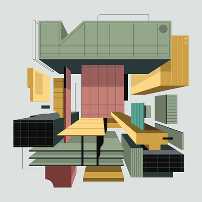 STACK architecture building design digital editorial icon illustration minimal nft perspective vector