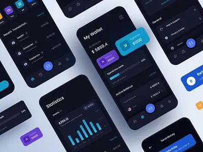 E-Wallet - Mobile App chart clean dark mode data design e wallet rizki agus statistics ui ui design ux ux design wallet