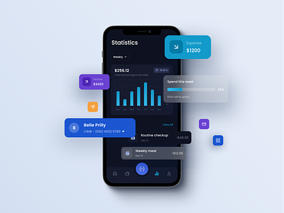 E-Wallet - Mobile App chart clean dark mode dashboard data design e wallet e wallet mobile app rizki agus statistics ui ui design ux ux design vector