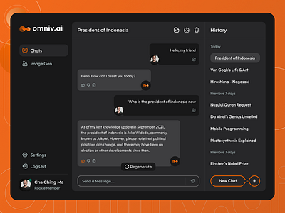 Omniv.AI Chatbot : Enhancing Conversational Experiences ai artificial artificial intelligent assistant branding chat chatbot conversation dashboard data science desktop futuristic generator image image generator intelligent machine learning