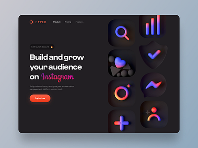 IG Growth Hacker Platform - #VisualExploration 3d 3d art 3d illustration 3d model blender bold branding c4d dark theme dark ui flat header hero homepage illustration landing page social media ui ux web