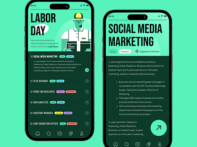 MOBILE APPS - LABOR DAY app branding colorpalette design designprocess designthinking homescreen illustration labor day mobile app productdesign responsivedesign typography ui uipatterns user interface ux wireframe