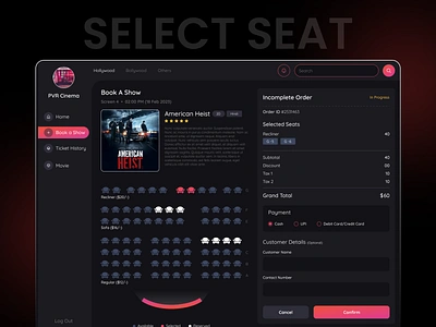 Movie Ticket booking POS System app design booking cinema collection creative dark theme dashboard design figma full design ipad mockup movie pos theater ticket typography ui uiux