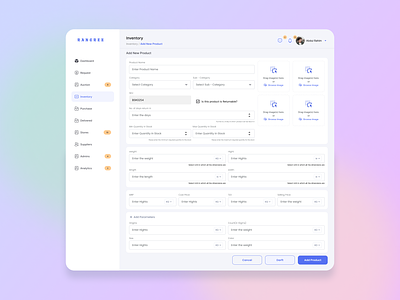 Inventory management add image add items dashboard design ecommerce industrial app inventory inventory management management managment app product add ui design ui web design web app web page