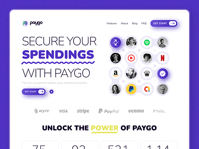 Paygo - Landing Page app colorful design fast money finance landingg page fintech graphic design landing page save wallet secured payment sleek design spendings tracking transaction ui ux web web ui website