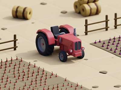Red Tractor 3D Animation 3d animation blender design farm illustration machine modelling render tractor truck ui ux vehicle