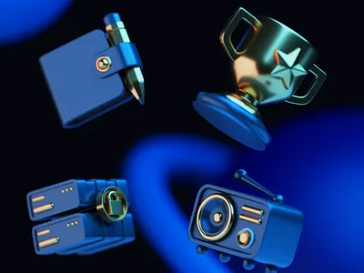 Icons set 3d blender cup icon notebook radio server space