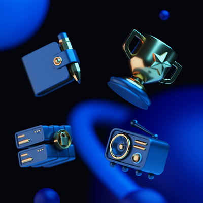 Icons set 3d blender cup icon notebook radio server space