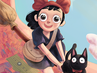 Kiki's Delivery Service Book Cover Illustration book cover character character design children book cover art digital painting ghibli illustration kiki delivery service studio ghibli