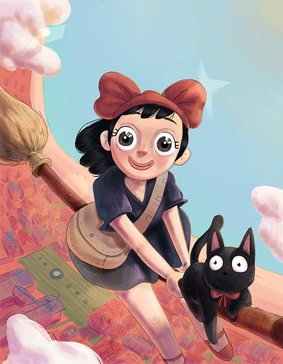 Kiki's Delivery Service Book Cover Illustration book cover character character design children book cover art digital painting ghibli illustration kiki delivery service studio ghibli