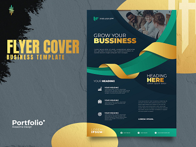 Flyer Business template branding brochure business corporate cover design flyer gold graphic design illustration leaflet logo media ribbon social ui vector