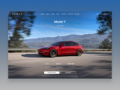 Tesla Website car design dribble shot landing page tesla ui