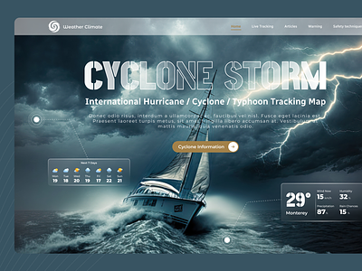 Cyclone Strom app design application boat clouds creative cyclone dark dashboard design detection header sea strom temprature transperent typography ui uiux weather